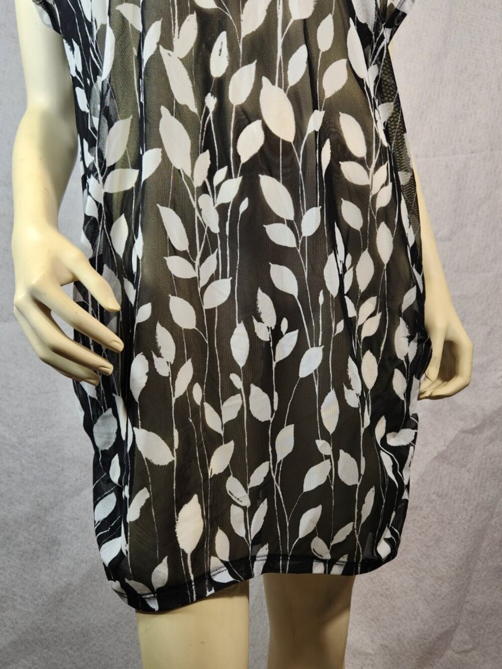 Anne Cole Swimwear Tunic Top Sheer Black White Short Sleeve L / XL NEW w Tags - Picture 2 of 13